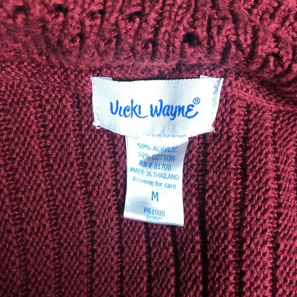 Vicki Wayne Cardigan Womens Size Medium Maroon Open Front Sweater - Picture 5 of 6
